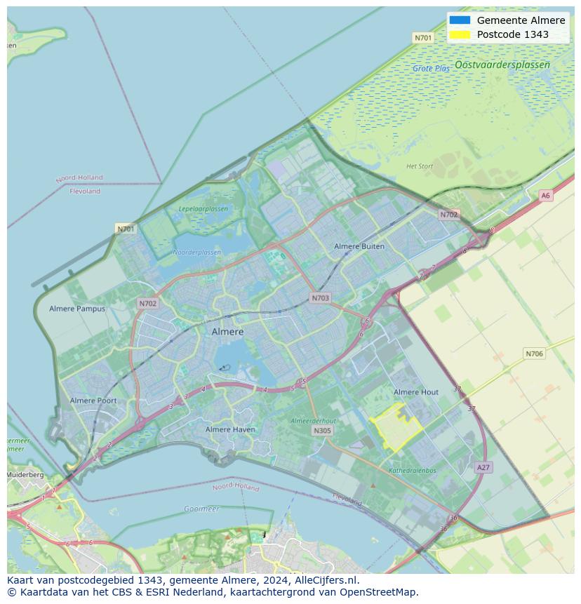 Postcode kaart 1343