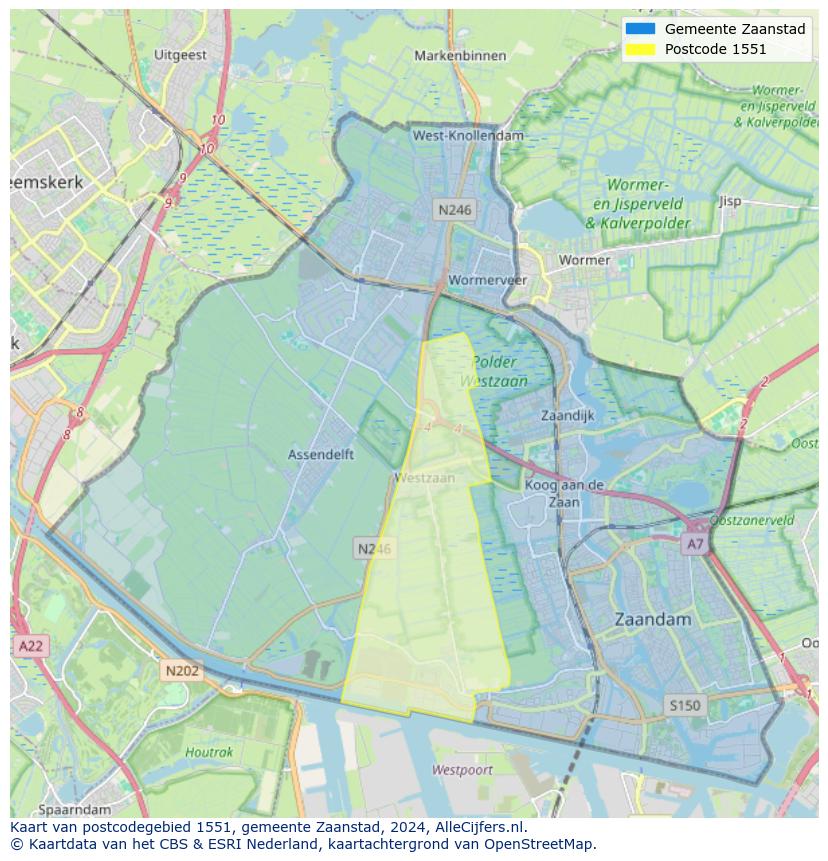 Postcode kaart 1551