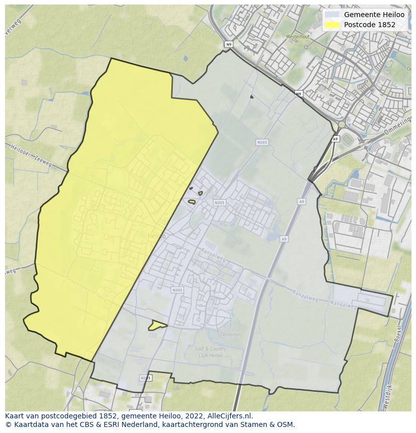 Postcode kaart 1852