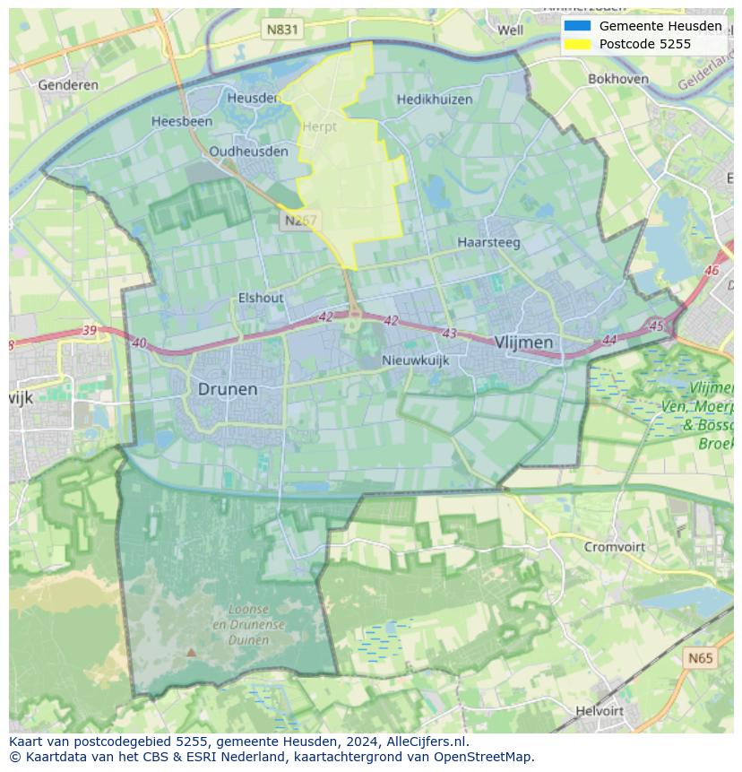 Postcode kaart 5255