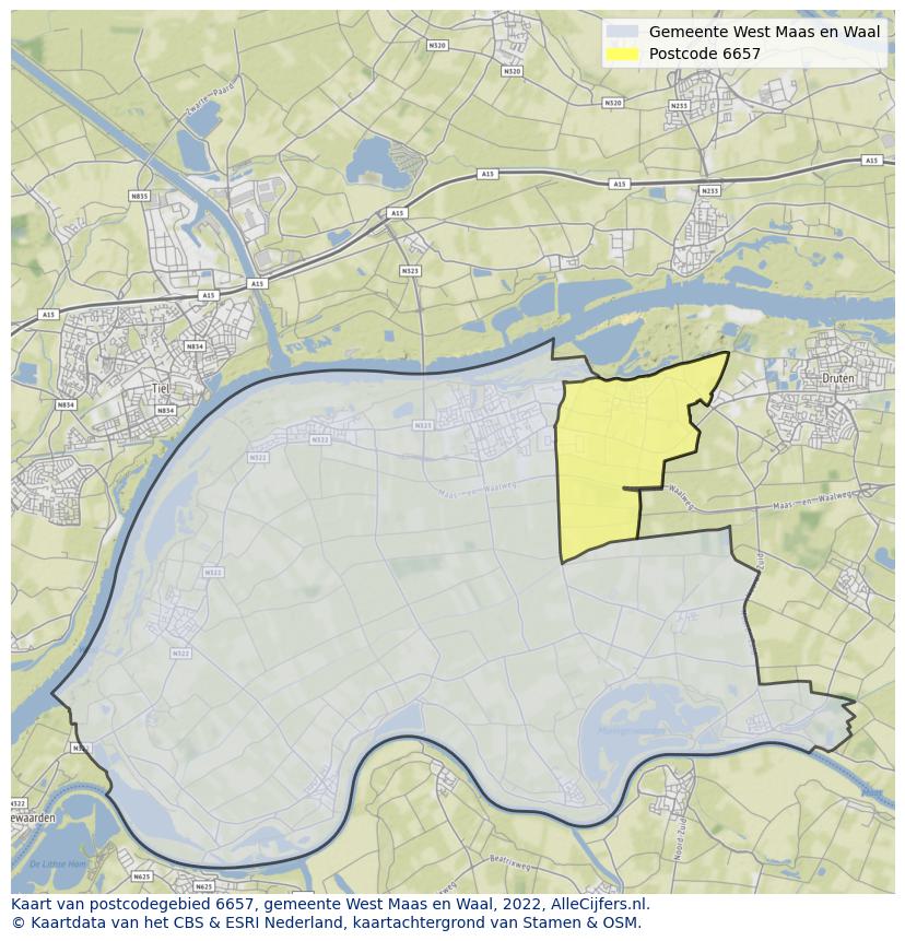 Postcode kaart 6657