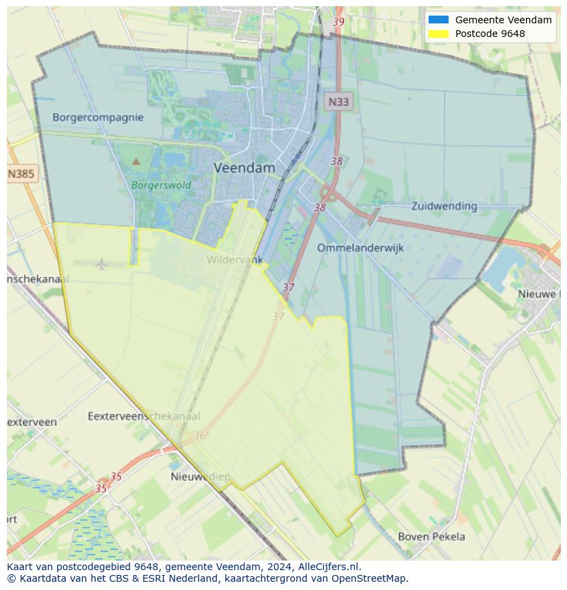Postcode kaart 9648