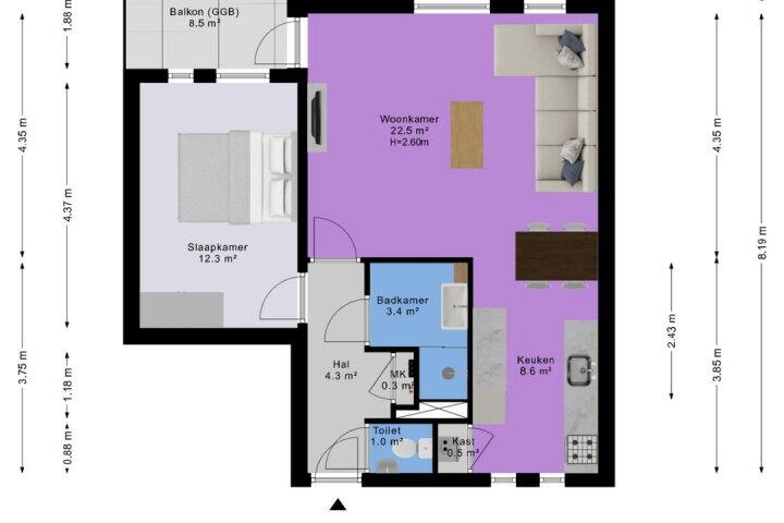 Plattegrond – Bedumerstraat 30 B, Groningen