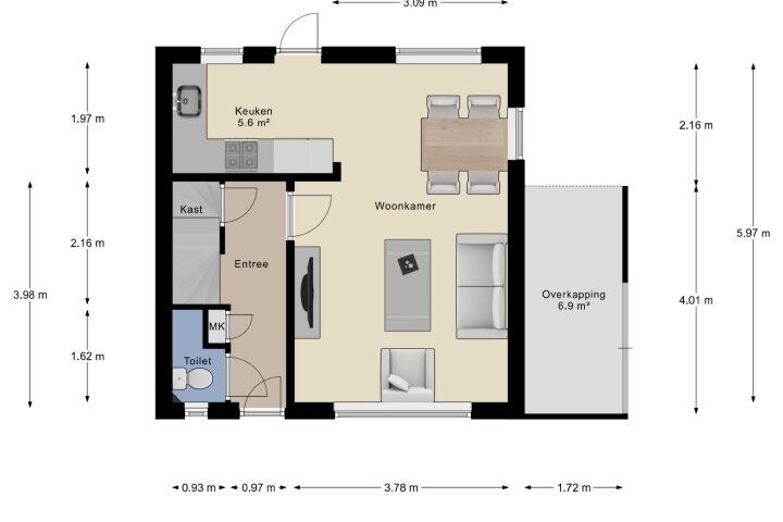 Plattegrond – Bereklauwstraat 2, Arnhem
