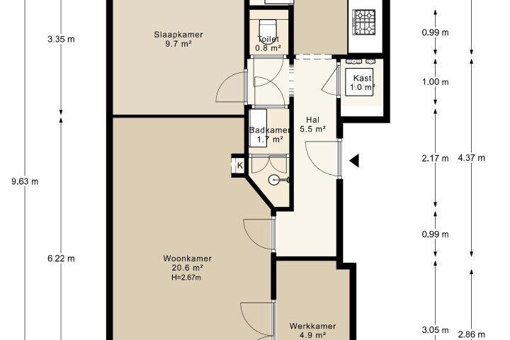 Plattegrond – Bonairestraat 50 1, Amsterdam