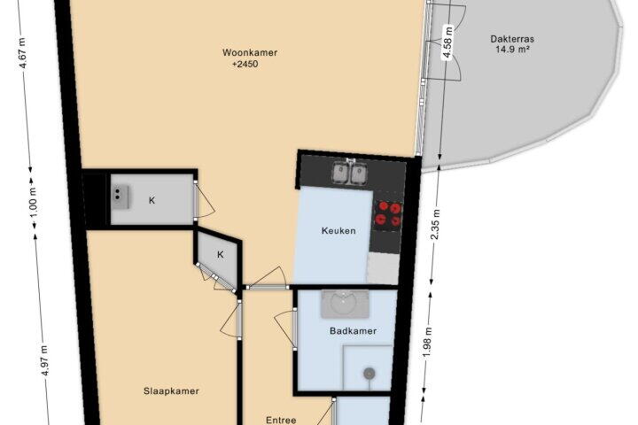 Plattegrond – Buitendams 36 B, Hardinxveld-Giessendam