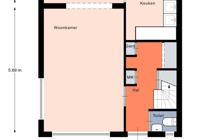 Plattegrond – De Helling 56, Leek