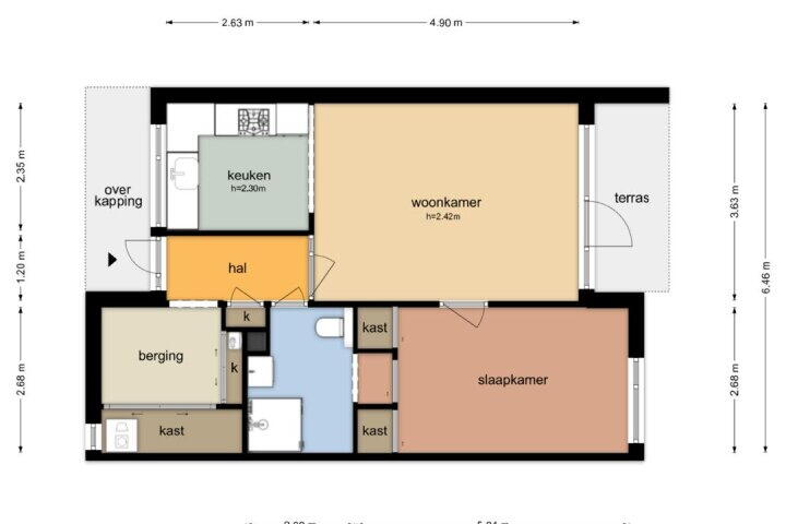 Plattegrond – De Vlet 38, Grou