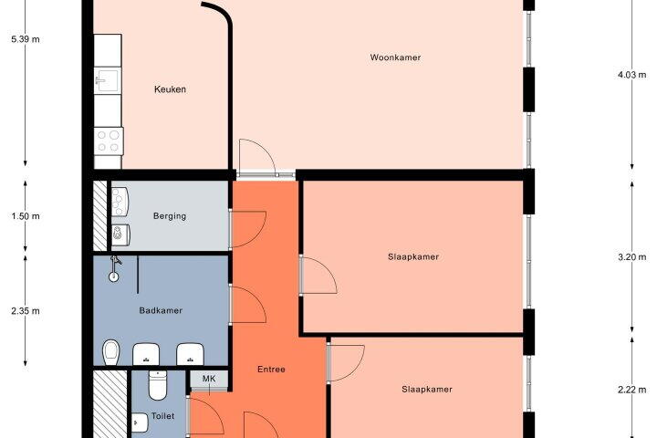 Plattegrond – de Woert 25, Peize
