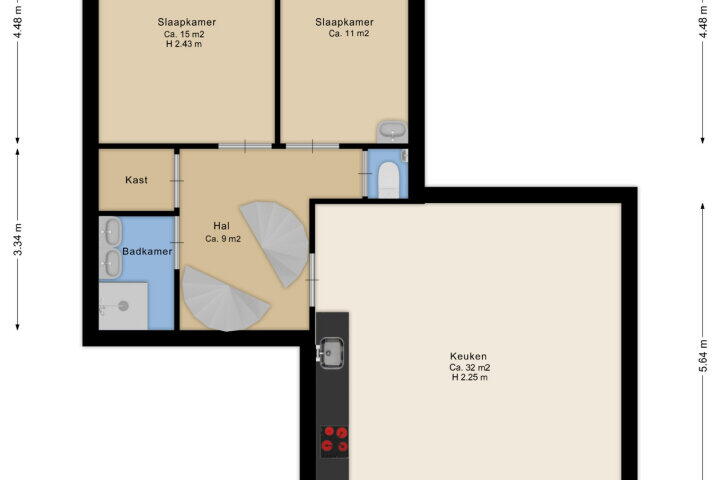 Plattegrond – De Wouden 166, Assen