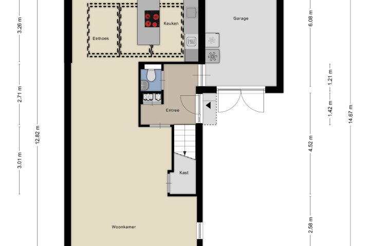 Plattegrond – Donkerstraat 32, Wijchen