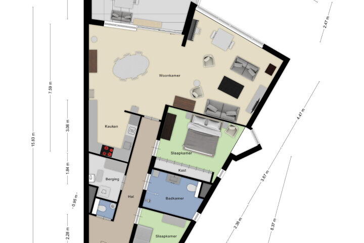 Plattegrond – Fortuinstraat 33 H, Roosendaal