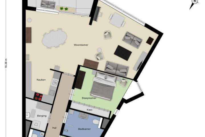 Plattegrond – Fortuinstraat 33 H, Roosendaal