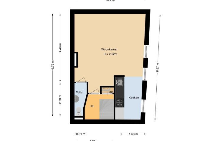 Plattegrond – Frederik Hendrikstraat 129 3, Amsterdam