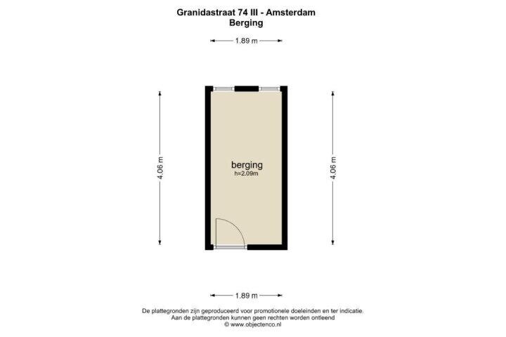 Plattegrond – Granidastraat 74 3, Amsterdam