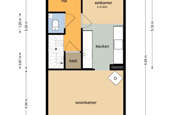 Plattegrond – Hoge Borgh 74, Leek