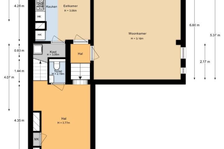Plattegrond – Hugo de Grootstraat 77, Leiden