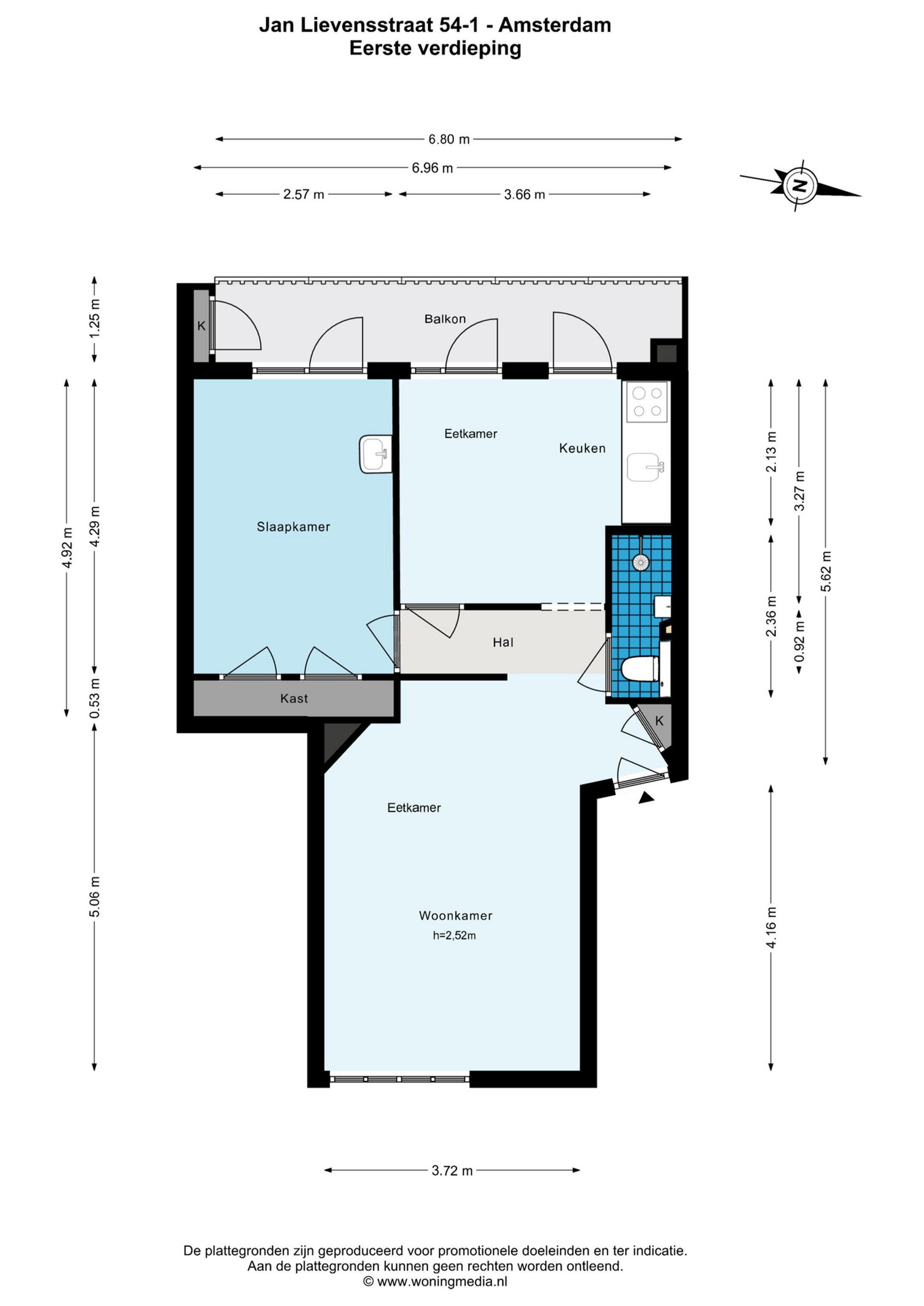 Plattegrond 1 - Jan Lievensstraat 54 1, Amsterdam