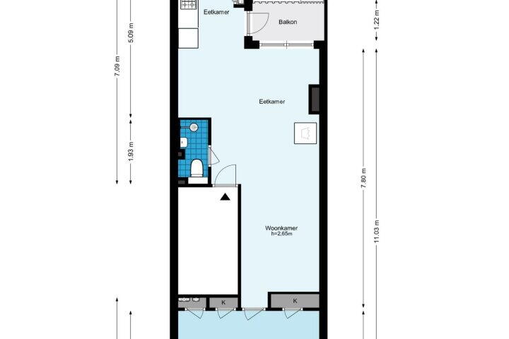 Plattegrond – Joan Melchior Kemperstraat 109 2, Amsterdam