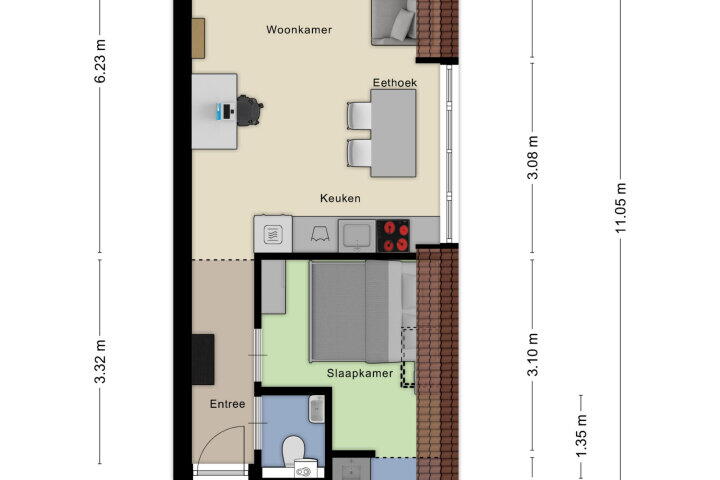 Plattegrond – Kalsdonksestraat 174 L, Roosendaal