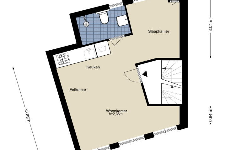 Plattegrond – Korte Korsjespoortsteeg 3 B, Amsterdam