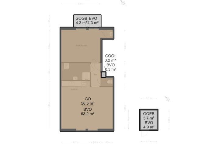 Plattegrond – Korte Leidsedwarsstraat 33 B, Amsterdam