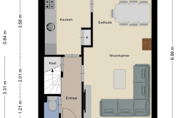 Plattegrond – Kroevenlaan 46, Roosendaal