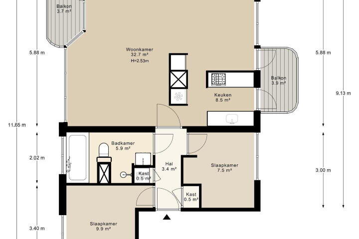 Plattegrond – Kuipersstraat 87 B, Amsterdam