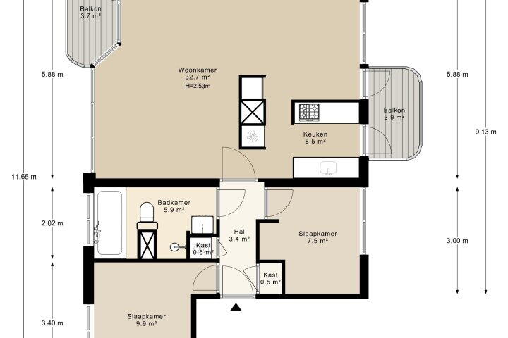 Plattegrond – Kuipersstraat 87 B, Amsterdam