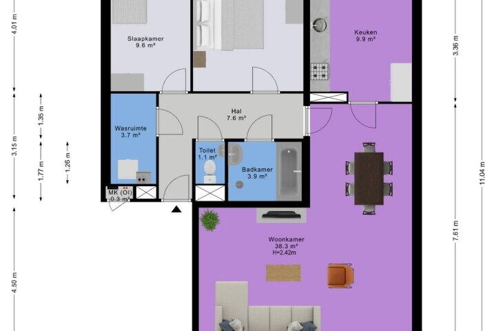 Plattegrond – M.K. Gandhiplein 106, Groningen