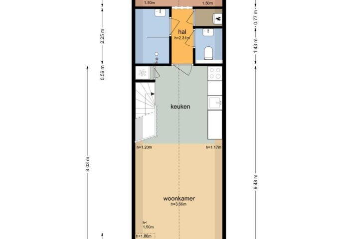 Plattegrond – Nieuwendijk 96 D, Amsterdam