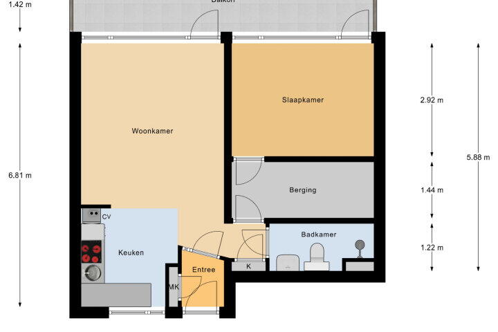 Plattegrond – Paul Krugerstraat 2 44, Vlissingen