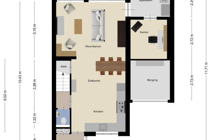 Plattegrond – Travertijndijk 12, Roosendaal