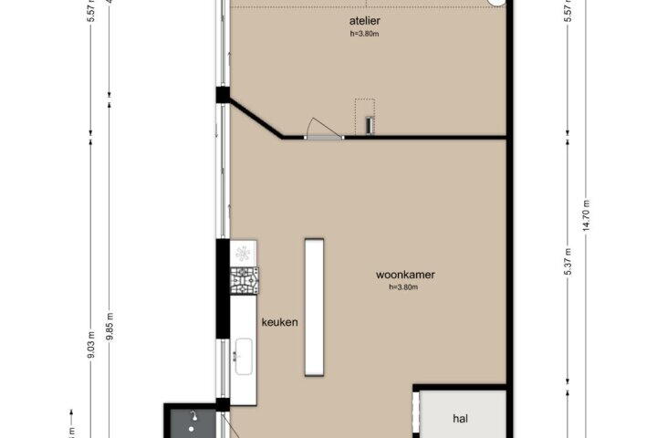 Plattegrond – Tweede Leeghwaterstraat 5 A, Amsterdam