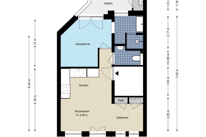 Plattegrond – Van Hogendorpstraat 166 1, Amsterdam