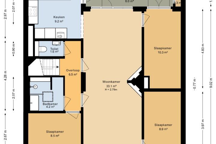 Plattegrond – Van Swinderenstraat 23 B, Groningen