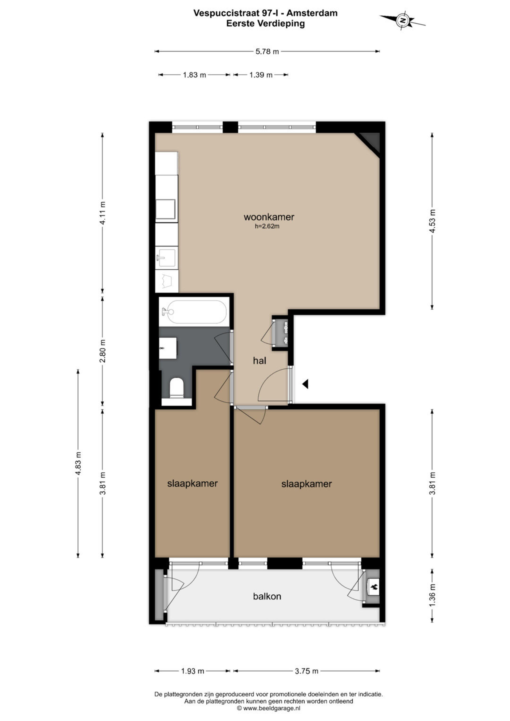 Plattegrond 1 - Vespuccistraat 97 1, Amsterdam
