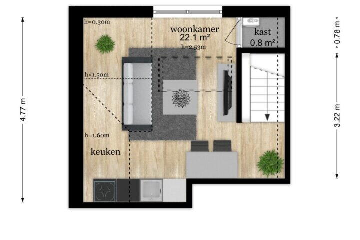 Plattegrond – Walplantsoen 14 d, Wijk bij Duurstede