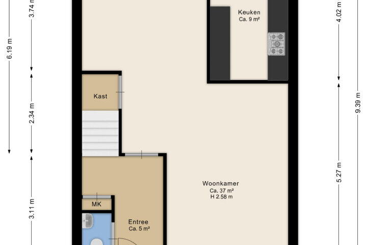 Plattegrond – Weserstraat 5, Assen