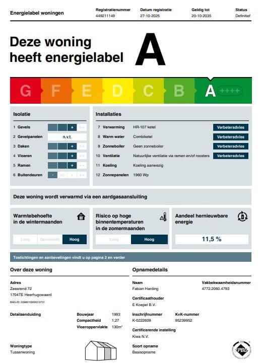 Plattegrond 1 - Zeearend 72, Heerhugowaard